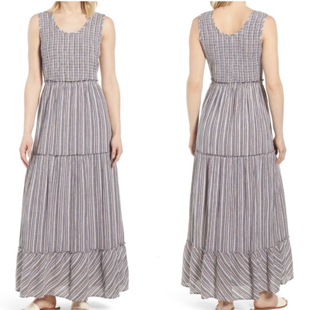 Caslon cotton maxi tiered tank dress raw hem metallic thread India